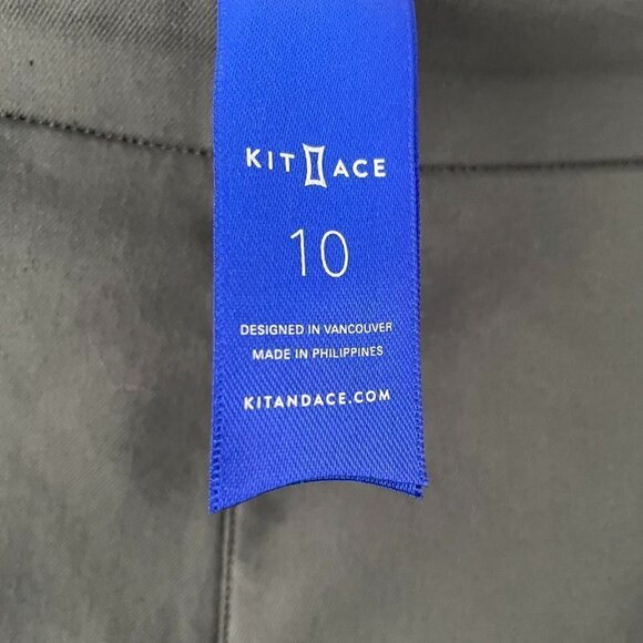 Kit And Ace Mid Rise Straight Leg Flat Front Casual Trouser Pants Army Green 10 - Picture 8 of 9